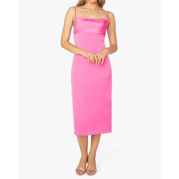 WeWoreWhat Dress Sleeveless Cowl Neck Satin Charmeuse Slip Midi 90s Pink NWT 8 - Picture 1 of 12